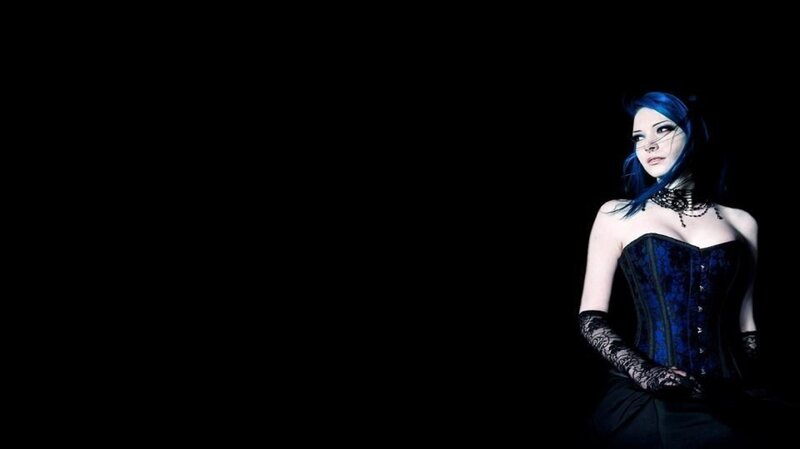 Woman with Blue Hair — Black, Dramatic, Night, Photograph