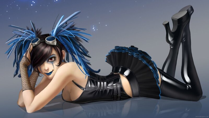 Woman with Blue Hair — Black, Dramatic, Night