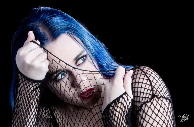 Woman with Blue Hair — Black, Dramatic, Photograph, Fishnet