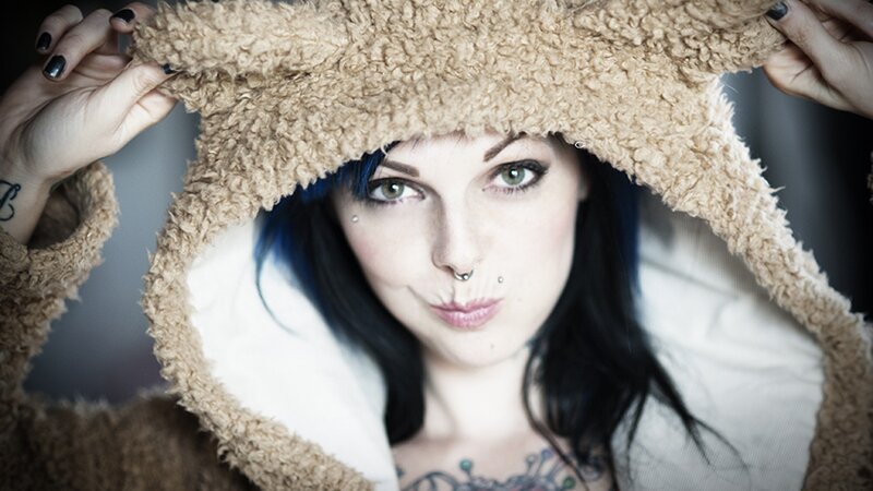 Woman with Blue Hair — Black, Dramatic, Photograph, Piercings