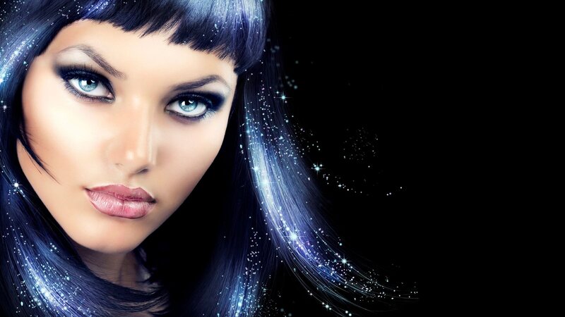 Woman with Blue Hair — Black, Dramatic, Photograph, Sparkles