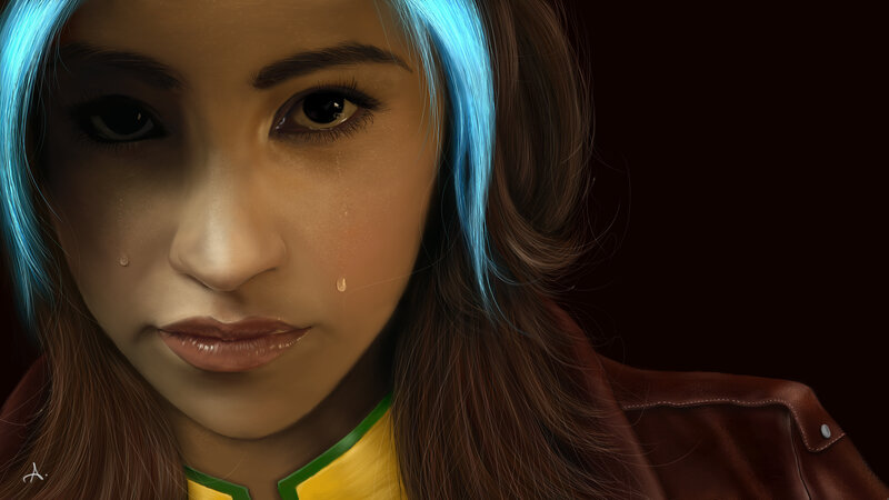 Woman with Blue Hair — Brown, Dramatic