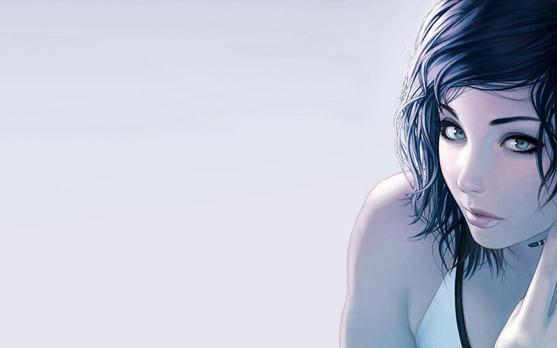 Woman with Blue Hair — Calm, Digital Art, Blue Eyes