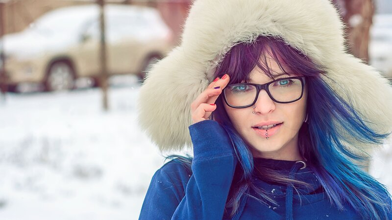 Woman with Blue Hair — Cold, Winter, Photograph