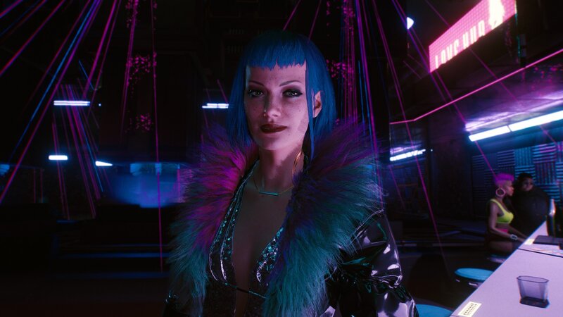 Woman with Blue Hair — Dark, Futuristic, Night, 3d Render, Fur Coat
