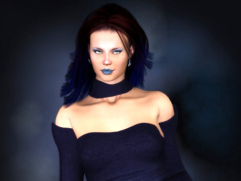 Woman with Blue Hair — Dramatic, 3d Render, Dress
