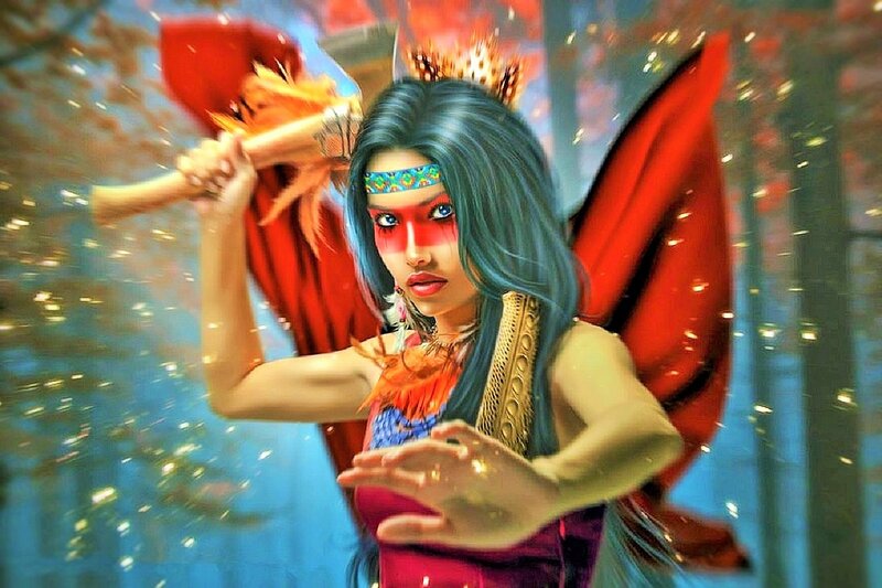 Woman with Blue Hair — Dramatic, Digital Art, Axe
