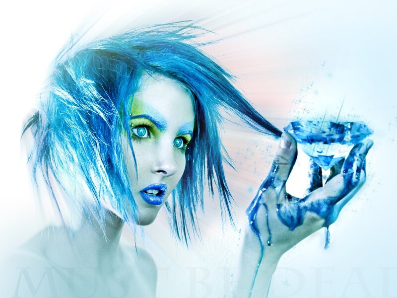 Woman with Blue Hair — Dramatic, Digital Art, Blue Hair, Blue Makeup