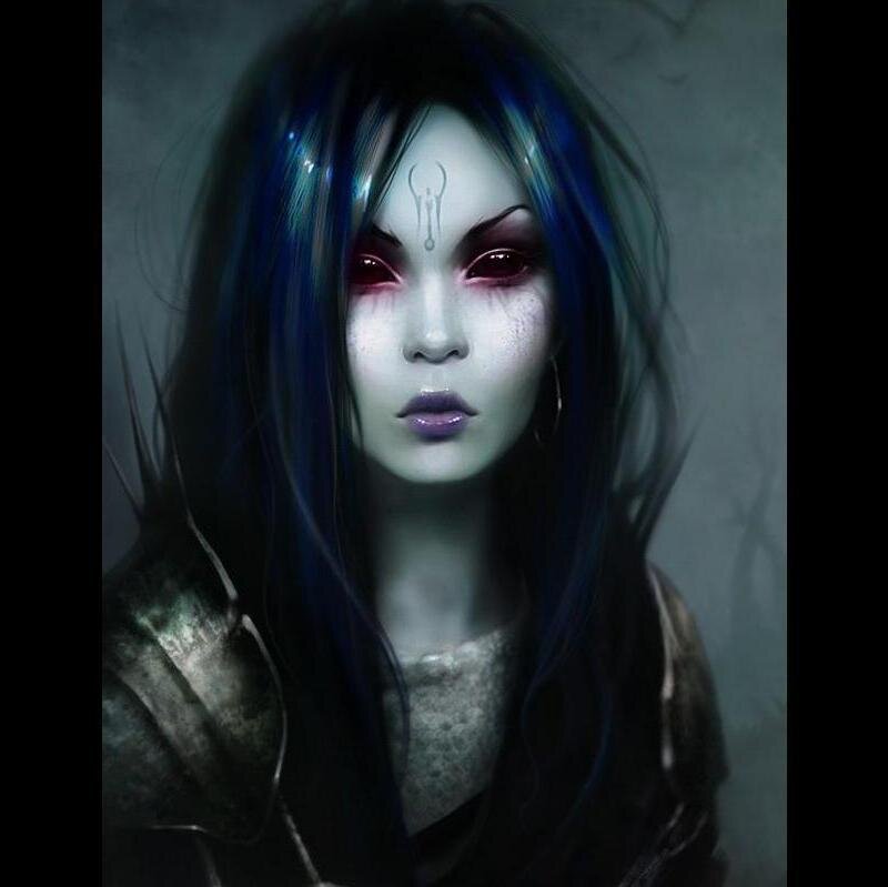 Woman with Blue Hair — Dramatic, Digital Art, Blue Hair