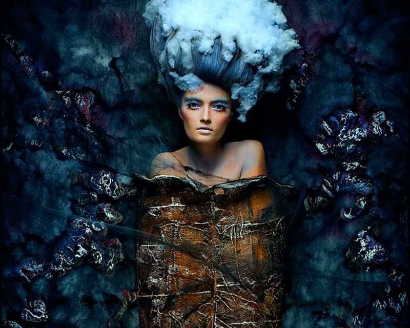Woman with Blue Hair — Dramatic, Digital Art, Clouds, Makeup