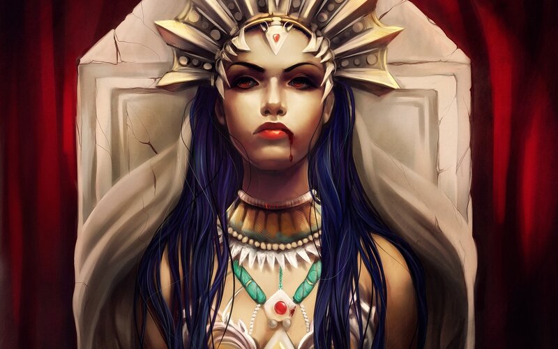 Woman with Blue Hair — Dramatic, Digital Art, Crown