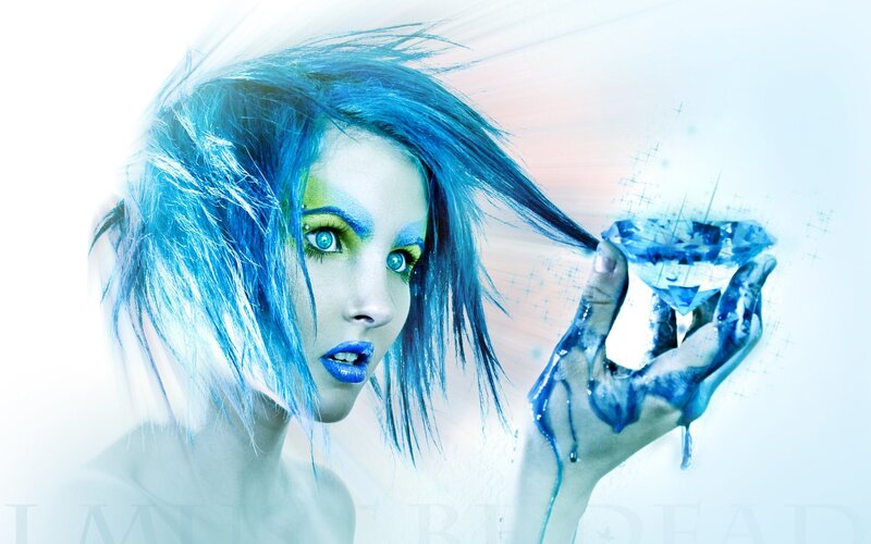 Woman with Blue Hair — Dramatic, Digital Art, Diamond