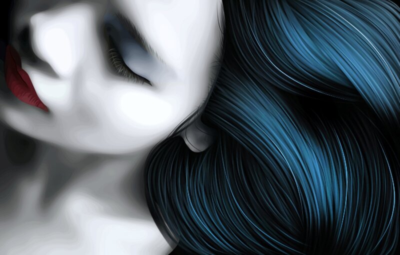 Woman with Blue Hair — Dramatic, Digital Art, Face
