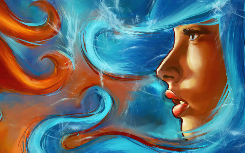 Woman with Blue Hair — Dramatic, Digital Art, Profile