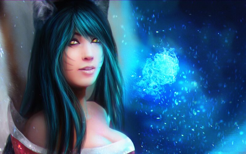Woman with Blue Hair — Dramatic, Night, Digital Art, Cat Ears