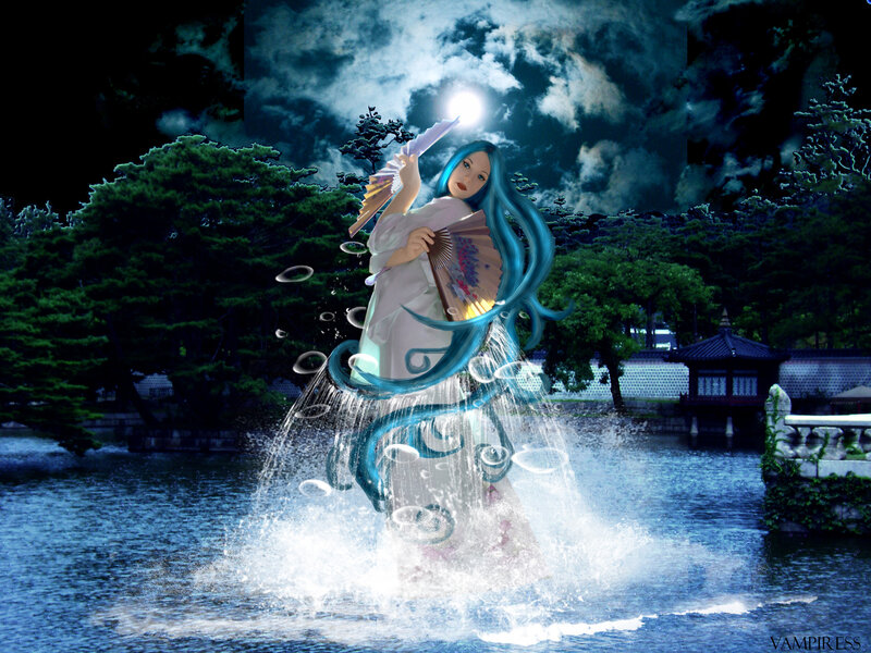Woman with Blue Hair — Dramatic, Night, Digital Art, Fan