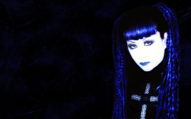 Woman with Blue Hair — Dramatic, Night, Photograph, Makeup, Cross