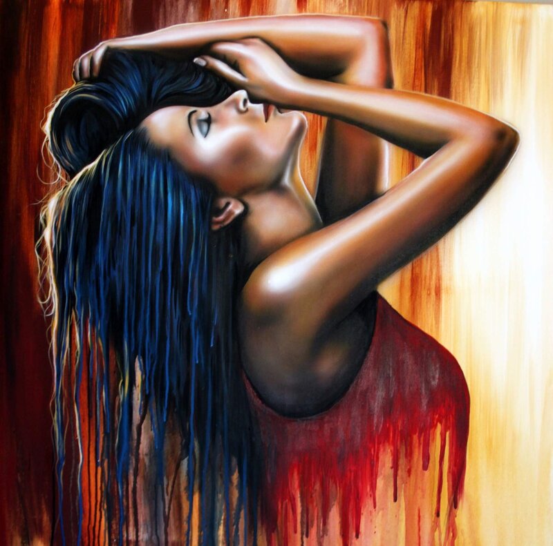 Woman with Blue Hair — Dramatic, Painting