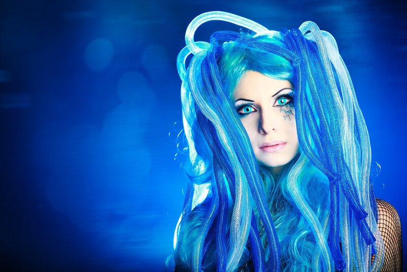 Woman with Blue Hair — Dramatic, Photograph, Cosplay
