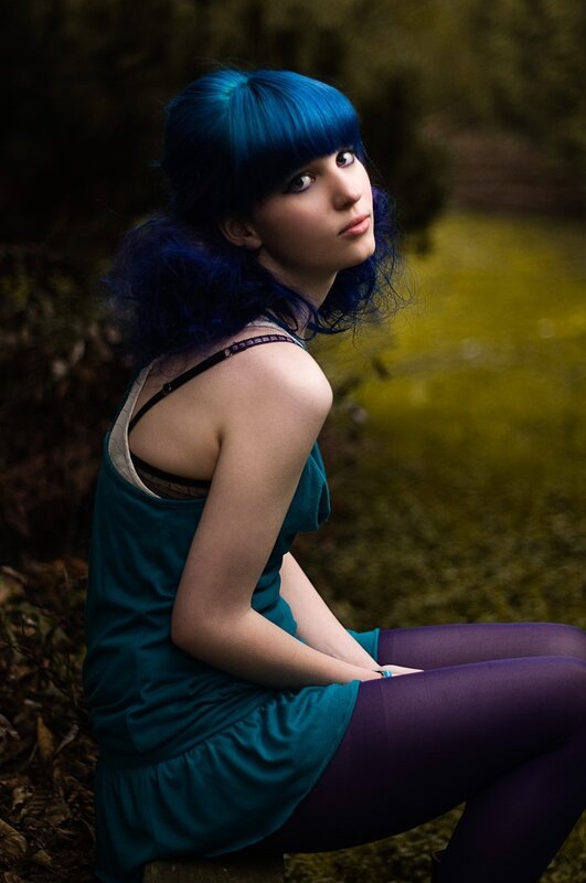 Woman with Blue Hair — Dramatic, Photograph, Dress