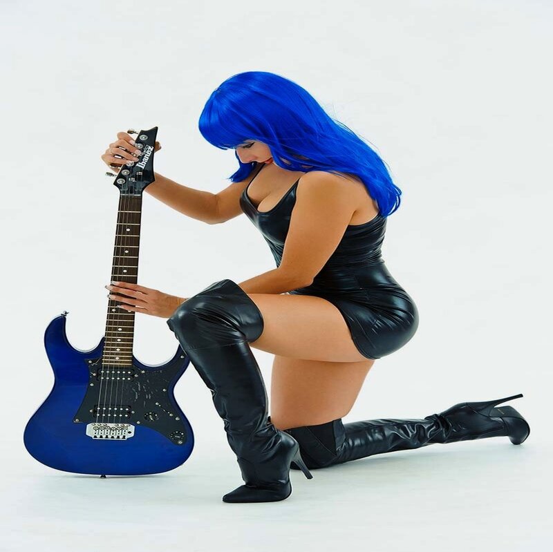 Woman with Blue Hair — Dramatic, Photograph, Guitar