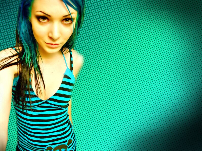 Woman with Blue Hair — Dramatic, Photograph, Striped Top