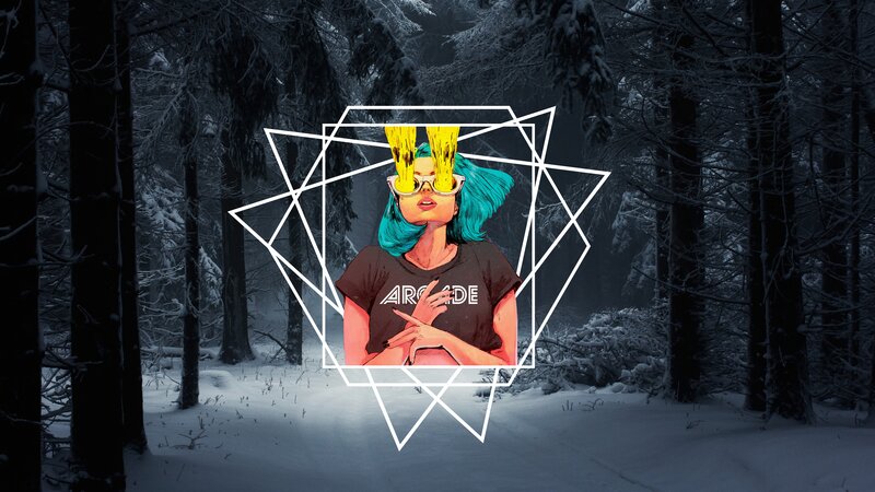 Woman with Blue Hair — Dramatic, Winter, Digital Art, Snowy Forest
