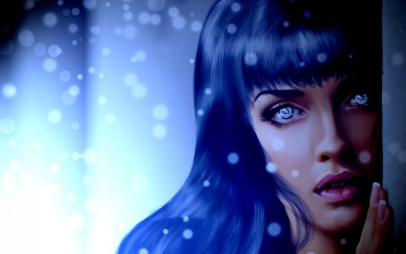 Woman with Blue Hair — Dramatic, Winter, Digital Art
