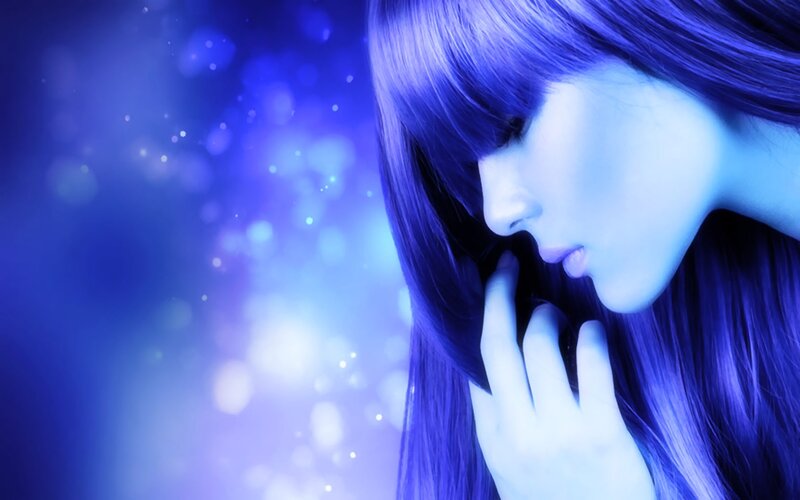 Woman with Blue Hair — Dreamy, Digital Art, Hand