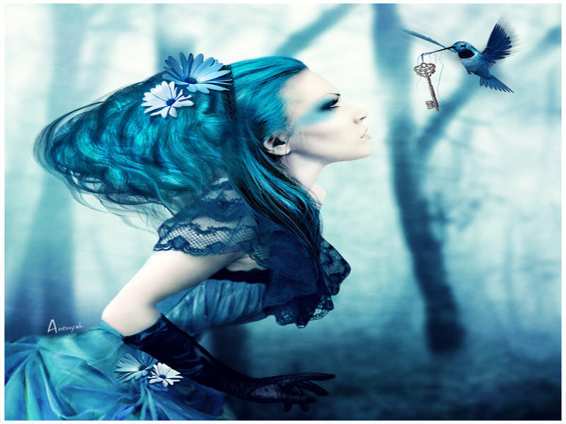 Woman with Blue Hair — Dreamy, Digital Art