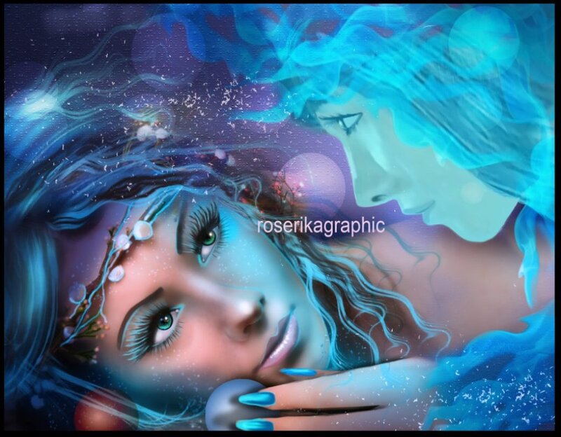 Woman with Blue Hair — Dreamy, Night, Digital Art, Eyes