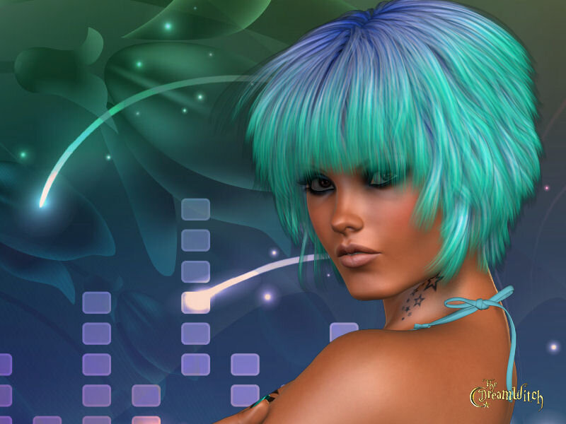 Woman with Blue Hair — Dreamy, Night, Digital Art