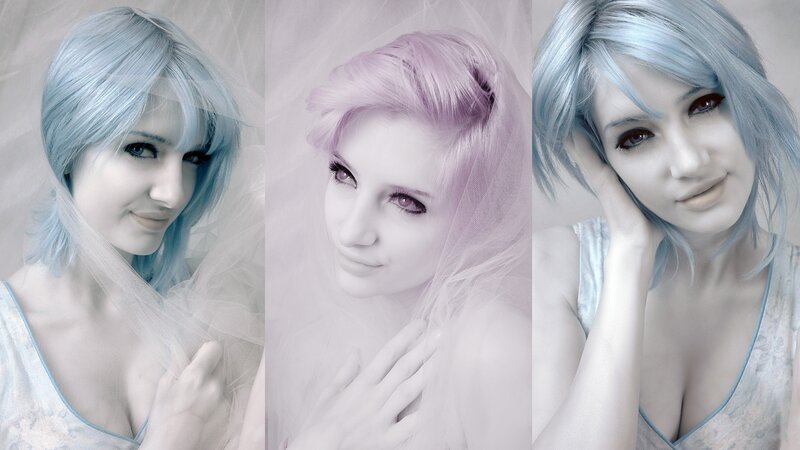 Woman with Blue Hair — Dreamy, Photograph, Veil, Cosplay
