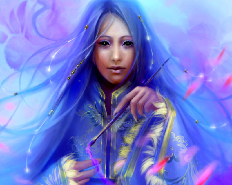 Woman with Blue Hair — Ethereal, Digital Art, Clothing