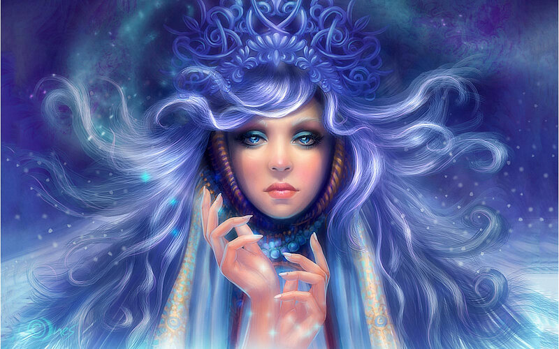 Woman with Blue Hair — Ethereal, Digital Art, Crown