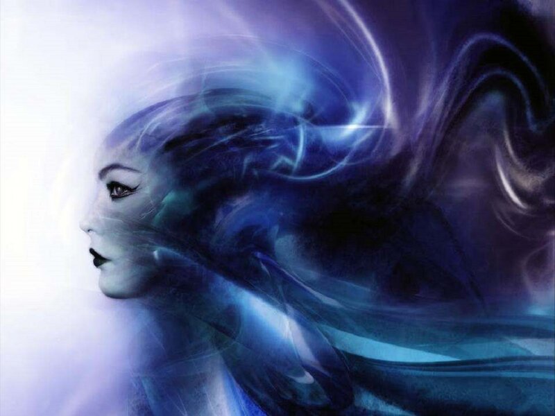 Woman with Blue Hair — Ethereal, Digital Art, Profile