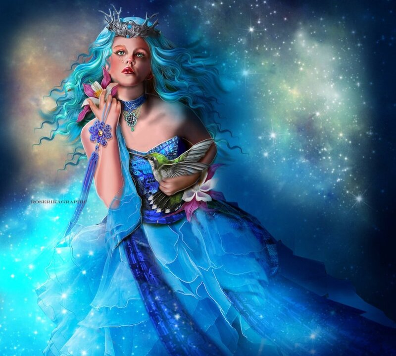 Woman with Blue Hair — Fantasy, Night, Digital Art