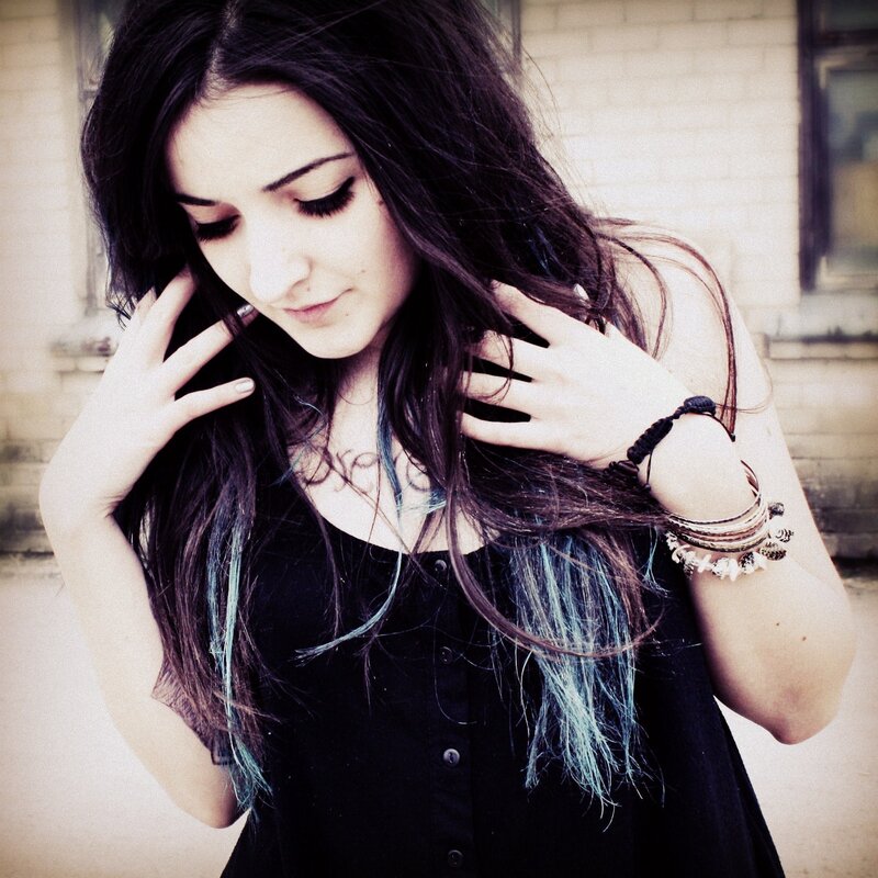 woman with blue hair highlights