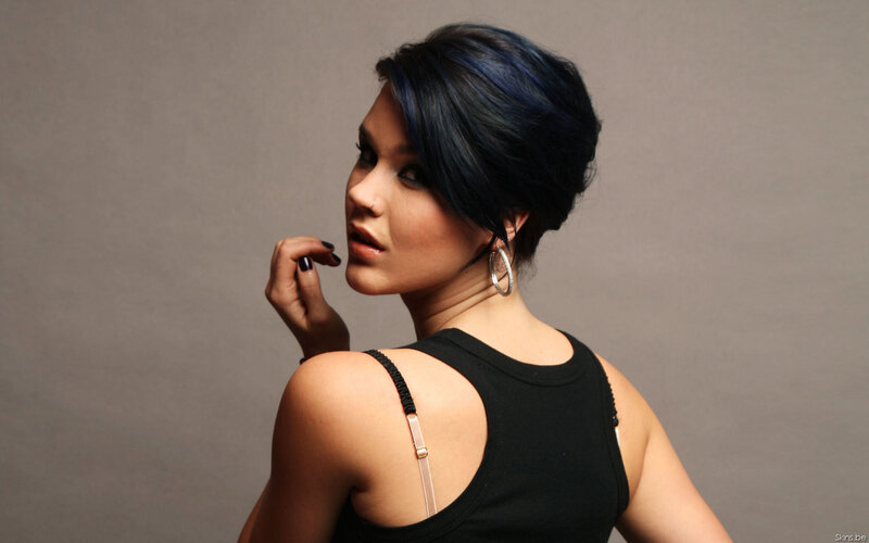 woman with blue hair in studio