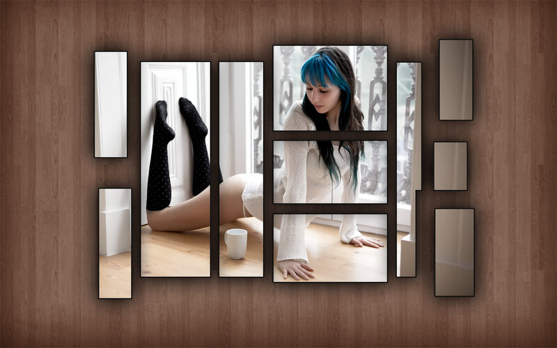 woman with blue hair in white sweater