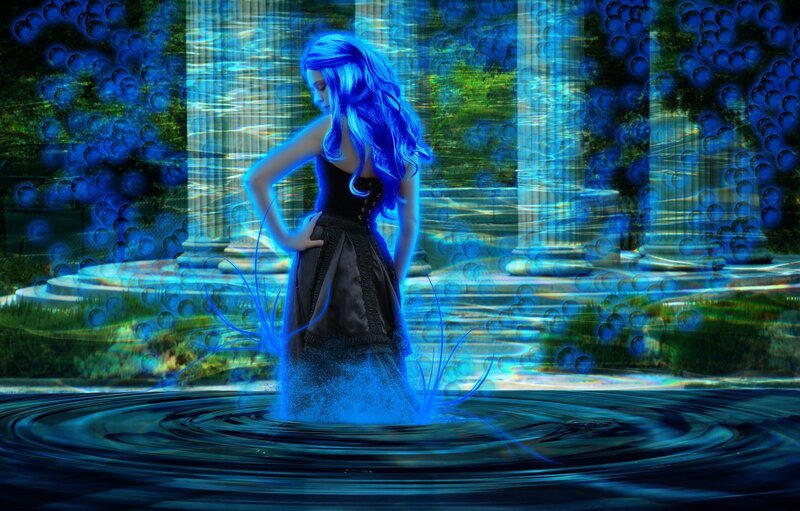Woman with Blue Hair — Mystical, Digital Art, Columns