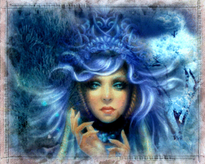 Woman with Blue Hair — Mystical, Digital Art, Hands