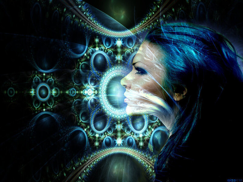 Woman with Blue Hair — Mystical, Digital Art