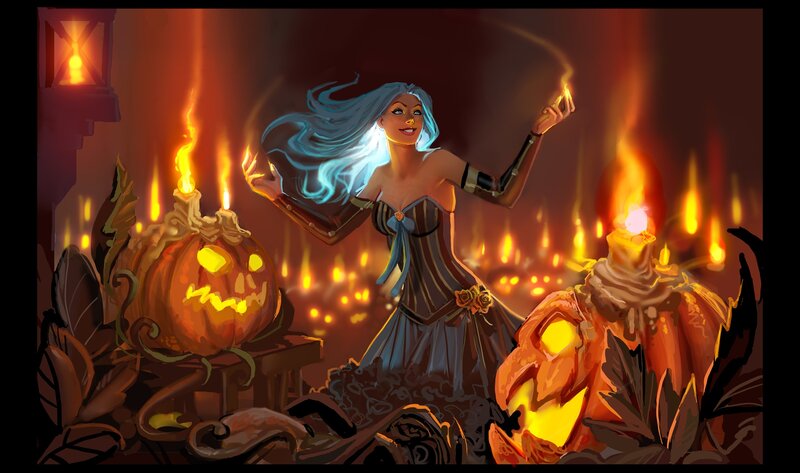 Woman with Blue Hair — Orange, Dramatic, Night