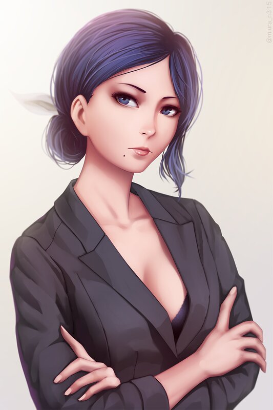 Woman with Blue Hair — Purple, Confident, Digital Art