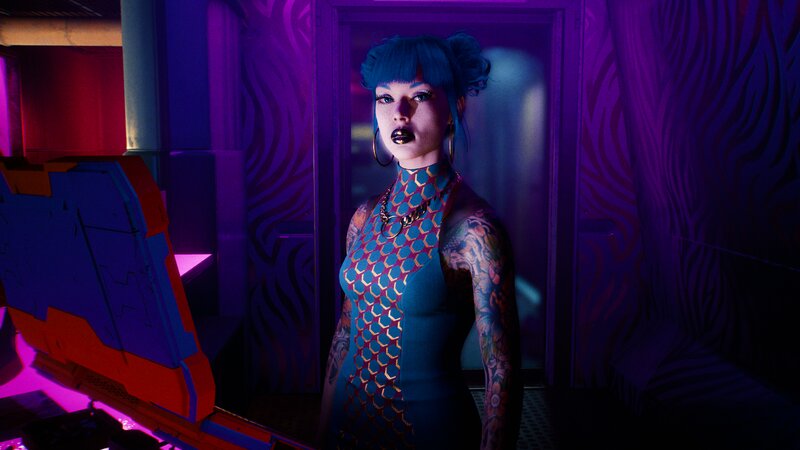 Woman with Blue Hair — Purple, Dark, Futuristic, Night