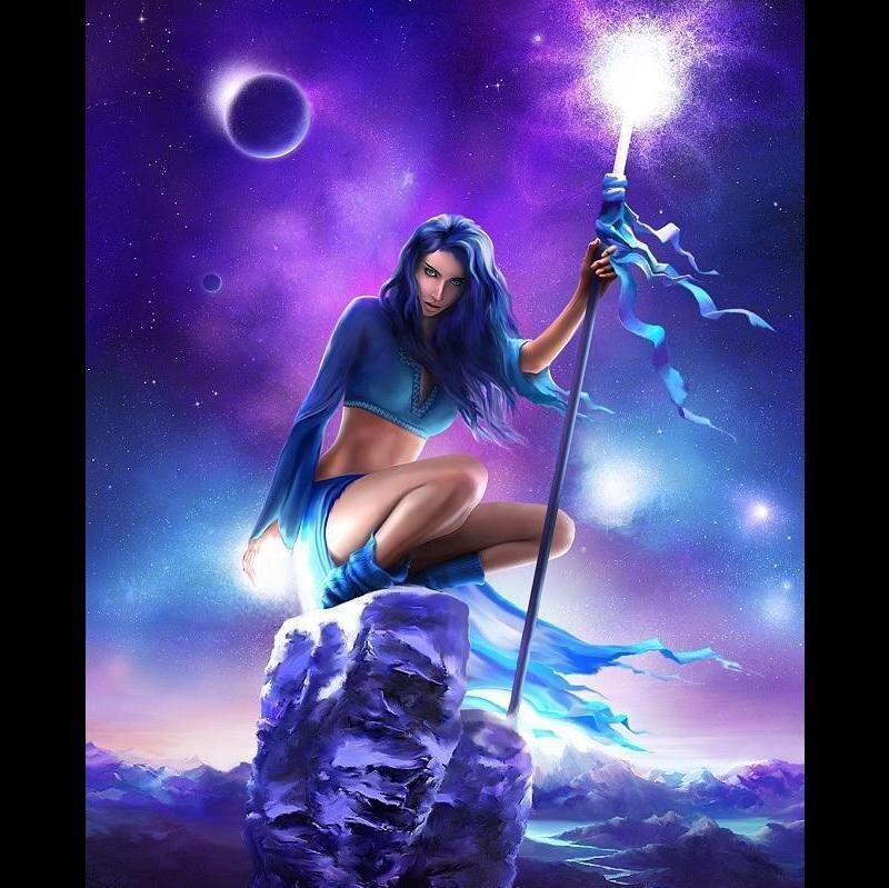Woman with Blue Hair — Purple, Dramatic, Night