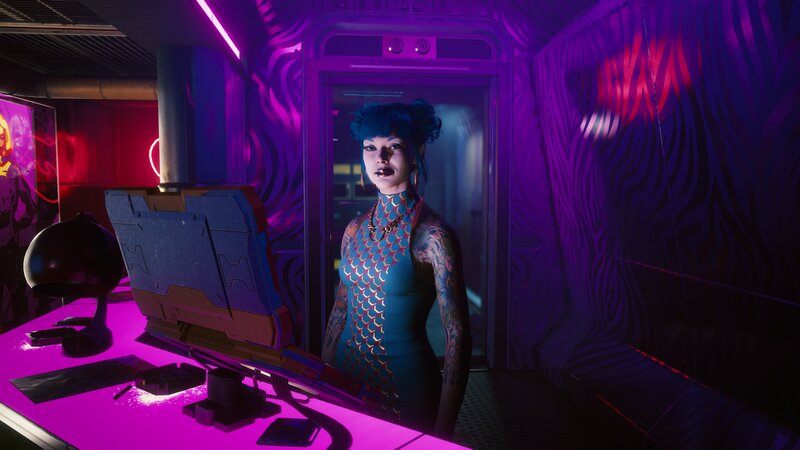 Woman with Blue Hair — Purple, Futuristic