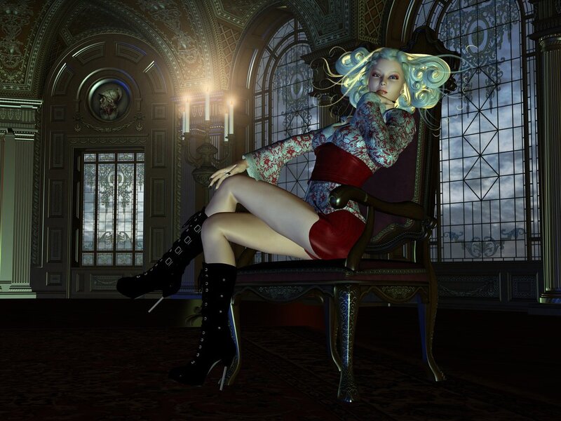 Woman with Blue Hair — Red, Dramatic, Night