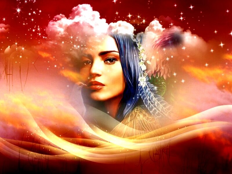 Woman with Blue Hair — Red, Dramatic